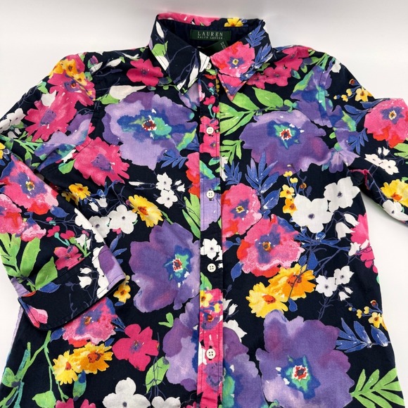 Lauren Ralph Lauren Tops - Lauren Ralph Lauren Button Down Blouse Shirt Womens S Navy Blue Colorful‎ Floral